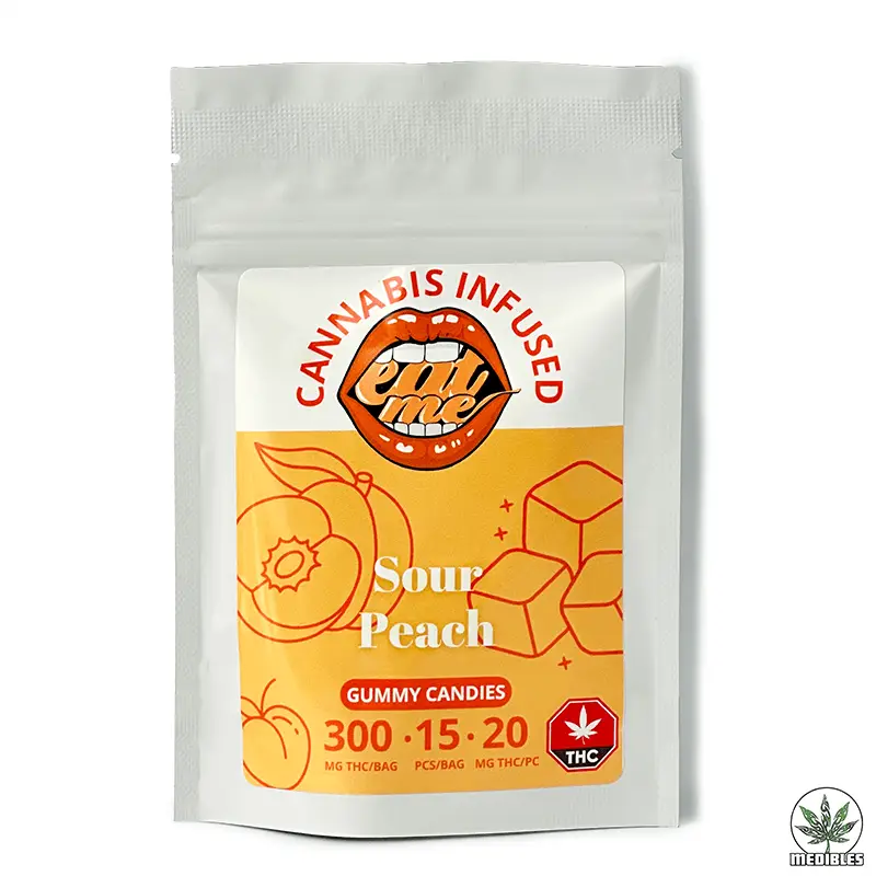 Eat Me Sour Peach THC Gummies — premium edibles at Mohawk Medibles Canada